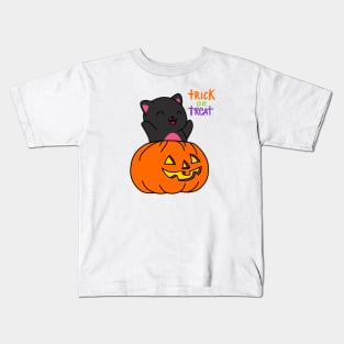 Black Cat Pumpkin Trick or Treat Kids T-Shirt